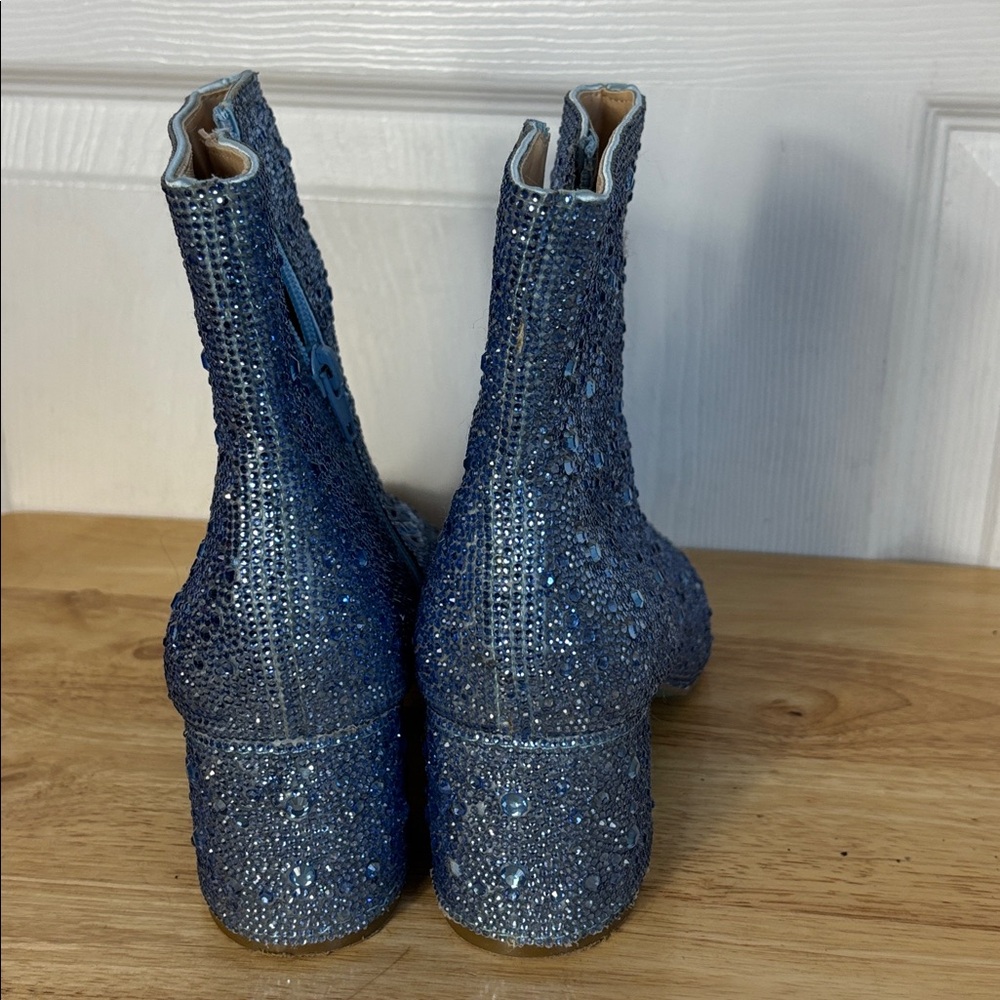 Betsey Johnson Kyla Glass Stone Blue Embellished Ankle western Boots Size 8 - Picture 3 of 9